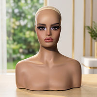 Matte Mannequin Head with Shoulders Sculpted Hairpiece Display Bust Stable Cabeza Para Peluca Con Hombros Natural for Jewelers