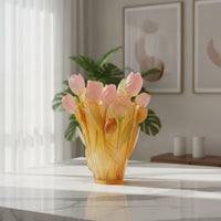 Lily Vase Amber-Gold Art Glass Vase Decorative for Shelf Display