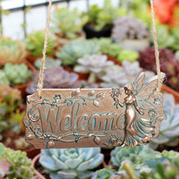 Angel Welcome Plaque Rustic Design Fairy Welcome Sign 3D Embossed Details