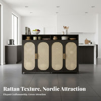 Rattan Door Credenza Modern Design Woven Door Credenza Versatile Use Breathable Doors for Homeowners, New Movers, Dining Room