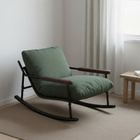 Wide Seat Cushioned Lounge Rocker Ergonomic Design Modern Rocking Chair Year-Round Use Metal Frame Rocking Chair Luxurious Cushion for Adults, Balcony, Living Room, Bedroom
