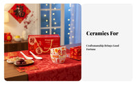 Red Festive Ceramic Tableware Set, Gift Box, Holiday Blessing, Suitable for Adults