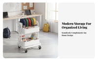 Foldable Rolling Bookshelf Large Storage Capacity 3-Tier Collapsible Trolley