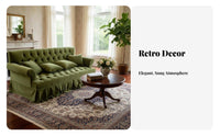 traditional Vintage design emerald Tufted Highspine Sofa Skirted Base Tufted plush fabric Couch long-lasting Frame Living Room Seating Easy Assembly for Interior Designers, Homeowners, Adults, Showroom, Lounge Area, Apartment, Hotel Lobby