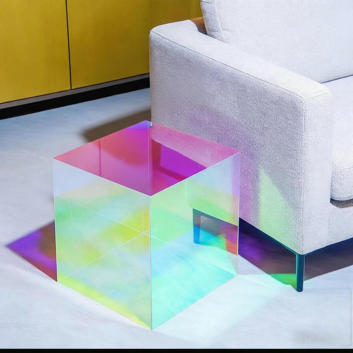 Iridescent Occasional Table Space-Saving Iridescent Cube Table Modern Aesthetic