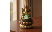 Antique Gold Ganesha Statue with Light Illuminated Deity Statue with Crystal Sphere Spiritual Decorative Sculpture Resin for Altar