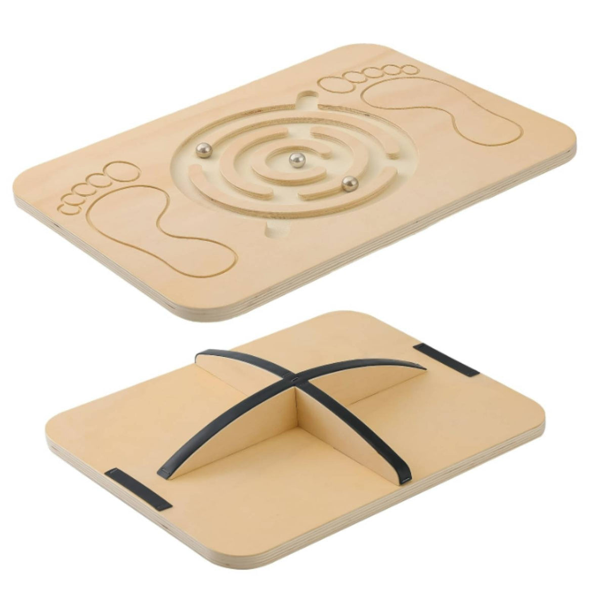 Anti-Slip Bottom Maze Balance Board Engraved Foot Outlines Wooden Balance Board Steel Balls Exercise Equipment Rounded Corners