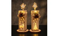 2 Pieces Rustic Wooden Christmas Light Warm-Glowing Christmas Light with Star Topper Lighted Table Decoration Decorative for Tabletop, Mantel