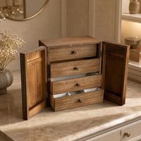 Tabletop Jewelry Cabinet Rustic Jewelry Cabinet with Drawers Enclosed for Dresser, Vanity
