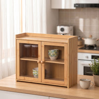 Bamboo Cabinet with Shelf Two-Tier Cupboard Space-Saving for Apartment, Renters