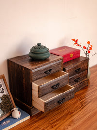 Solid Wood Drawer Storage Box with Compartments, Retro Desk Organizer, 3-Layer