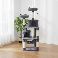 Cat Activity Center Scratching Post Cozy Caves Feline Retreat Elevated Cozy Soft Cover Animal Furniture for Home