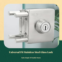 Glass Door Lock, no tools required, stainless steel sliding door security lock for office, shop, home, double or single doors, key unlock, easy installation, privacy protection