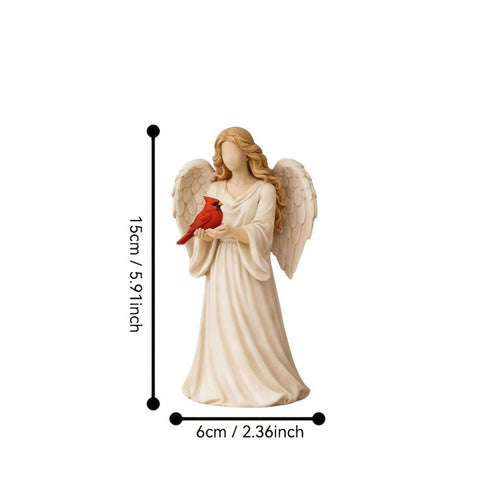 Angel Holding Cardinal Figurine Symbol of Love and Comfort for Mantelpiece