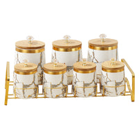 Nordic Light Luxury Spice Jar Set with Bamboo Lids and Rack, Ceramic, 3-Tier, Round, 3.1-4L