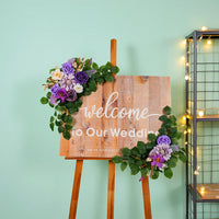 Twilight Purple Welcome Sign Flowers for Weddings - Rose and Dahlia Arch Floral Arrangement