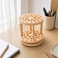 Rotating Brush Holder Wood Wooden Brush Stand Round Pen Holder for Painters, Crafters, Art Studio, Desk, Craft Room