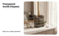 Dirt-resistantproof Clear Makeup Case with Drawers Transparent View Stackable Clear Drawer Set Multi-Compartment Cosmetic Organizer Large Capacity for cosmetic Lovers, Students, Office Workers, Dressing Table, Countertop, chest of drawers, Dorm Room