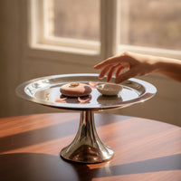 Pedestal Dessert Stand with Raised Rim Reflective Serving Platter Non-Porous