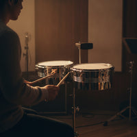 Timbales Drum Set with Stand and Cowbell Chrome Timbale Drums Metal-  Timbales with Stand for Stages
