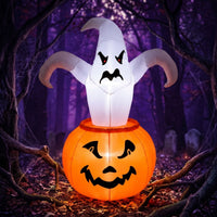 Glowing Inflatable Decoration with LED Light Outdoor Ghost with Pumpkin Tall Inflatable Halloween Decor Bright for Yard