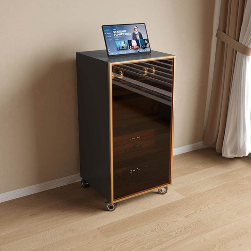 AV Component Rack with Wheels Adjustable Amplifier Stand Cabinet Rolling Media Tower Electronics Storage Heavy-duty Metal Suitable for Home Theater Living Room Office