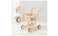 Wooden Shopping Cart Pretend Play Imaginative Shopping Cart Rounded Edges for Kids