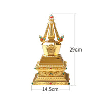 Tibetan Buddhist Stupa Alloy Construction Golden Pagoda Statue Jewel Inlaid