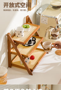 Foldable Bamboo 3-Tier Tabletop Storage Shelf for Coffee Corner and Bar