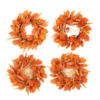 跨境万圣节秋季枫叶花环 塑料藤感恩节桉树叶挂件丰收节门饰花圈