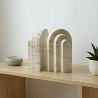 Resin Bookend Decorative Arch Bookend Earthy Elegance Imitation Travertine Book Stopper for Coffee Table