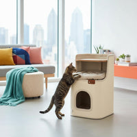 Cat with Scratcher Space Saving Cat House Padded Perch Cushioned Bed Animal Furniture for Cats, Small Apartment