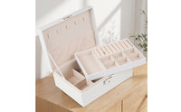 Leather-Like Double-Layer Jewelry Box Hard-Shell Jewelry Box with Removable Tray Multi-Compartment Long-Lasting for Women, Travelers, Dressing Table, Travel