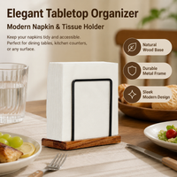 Square Napkin Holder, Wood & Metal Serviette Holder, Freestanding Upright for Kitchen Table, 15.3x7.4x13.5cm