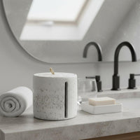 Travertine Style Tissue Canister Minimalist Design Cylindrical Tissue Box Material Washroom Organizer for Living Room