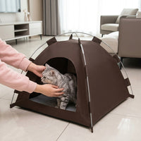 Waterproof Outdoor Cat House, Pet Tent with Removable Mat, All-Season Washable Fabric Coffee Cat House for Garden