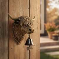 Scottish Cattle Welcome Bell Metal Welcome Bell with Bovine Head Outdoor Antique Bronze Door Chime for Entryway