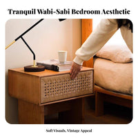 Woven-Front Cabinet Wabi-Sabi Design Bedside Table Boho Aesthetic for Study