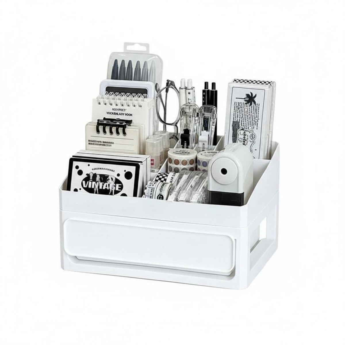 Multi-Compartment Box with Drawers Large Capacity Multitier Drawer Box