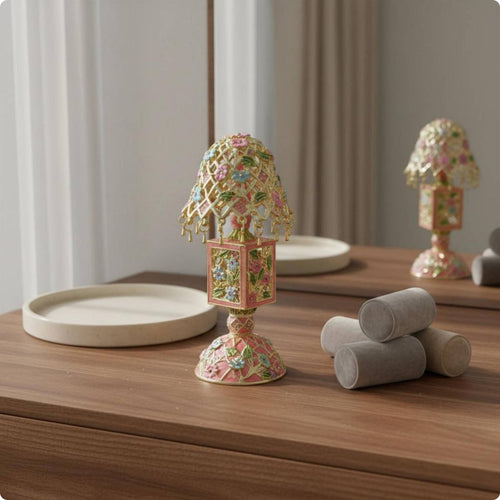 Enamel Flower Lamp Box Gift Idea Home Decor Handmade Design for Dressing Table
