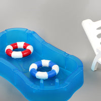 Miniature Dollhouse Pool Set with Swim Ring, Palm Tree, Umbrella, and Beach Chair - Toy Accessories