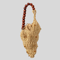 Creative Beaded Seashell Woven Straw Bag, Wooden Beads, Handbag, Summer Beach Bag, Women's Shoulder Bag 2025