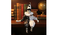 Dangling Leg Clown Doll Classic Design Ceramic Harlequin Doll Vintage Style Sitting Clown Figurine for Collectors, Shelf, Living Room