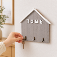 Wooden Key Holder, Wall Mounted Key Hanger for Hallway, Modern Minimalist Screw Mount Key Rack, Building-Shaped Home Decor