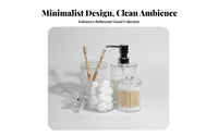 4 Pieces Transparent Design 4-Piece Dispenser and Jar Set Modern design Vanity Container Set Functional Bathroom Accessories Decorative for Makeup Users, Homeowners, Washroom, Restroom, Powder Room, Bedroom
