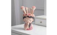Decorative Female Bust Holder Hand-Painted Resin Bust with Flower Crown Exquisite Face Vase Handmade for Shelf
