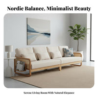 Rustic Simplicity Design Sofa Firm-Density Sponge Filling Solid Gentle Puff Couch Skin-Friendly Textile Ash Wood Frame Sofa for Young Adults, Home