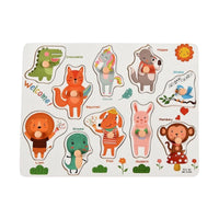 Educational Puzzle Board with Knobs Easy-Grasp Wooden Peg Puzzle Sensory Toy Full-Color for Preschoolers
