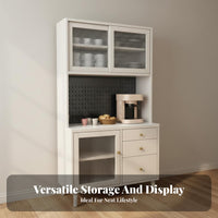 Sintered Stone Top Sideboard Storage Cabinet Buffet Cabinet Fluted Glass Drawers Multifunctional Hard-wearing Surface Suitable for Homeowners Families Dining Room Kitchen Hallway