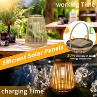 Solar-Powered Rattan Lantern for Garden, Waterproof, Hanging or Tabletop, Vintage Style